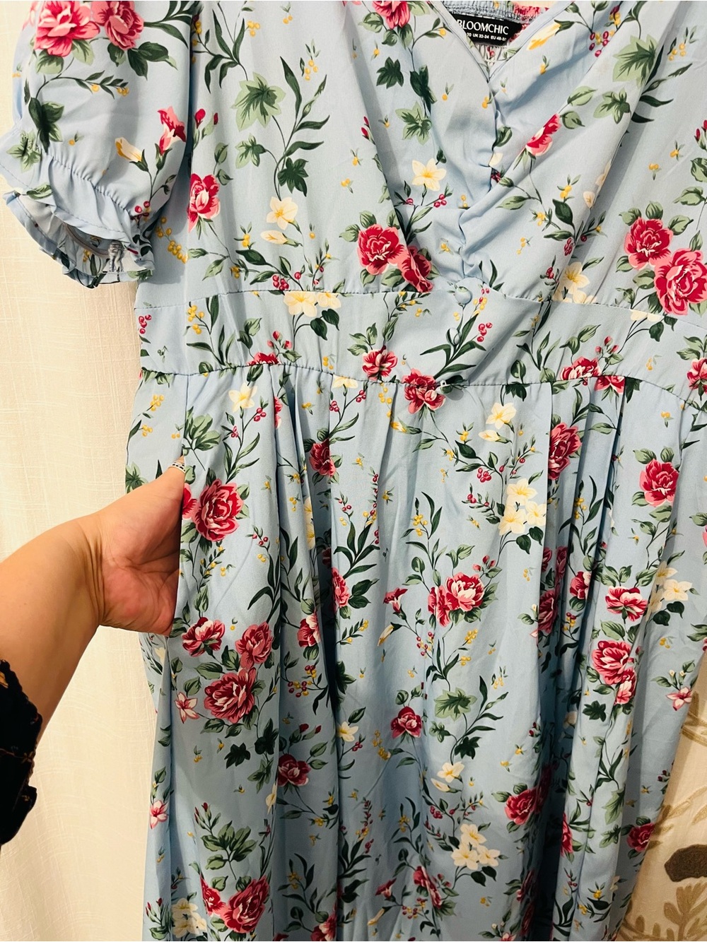 BloomChic Blue Floral Sweetheart Midi Dress - Picture 6 of 8